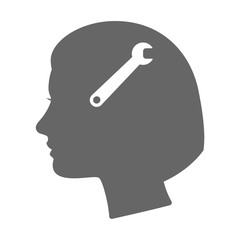 Isolated female head silhouette icon with a spanner