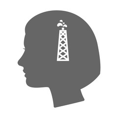 Isolated female head silhouette icon with an oil tower