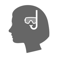 Isolated female head silhouette icon with a diving goggles