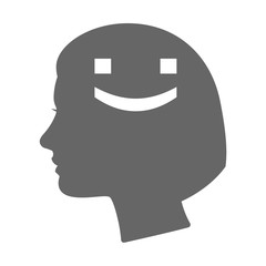 Isolated female head silhouette icon with a smile text face