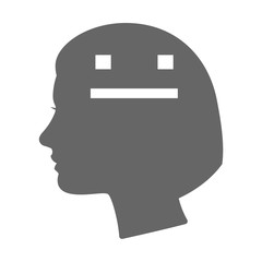 Isolated female head silhouette icon with a emotionless text fac