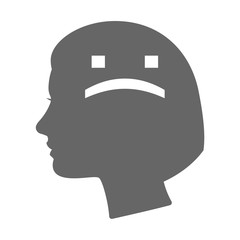 Isolated female head silhouette icon with a sad text face