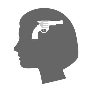 Isolated female head silhouette icon with a gun