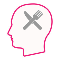 Isolated male head silhouette icon with a knife and a fork
