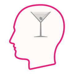 Isolated male head silhouette icon with a cocktail glass