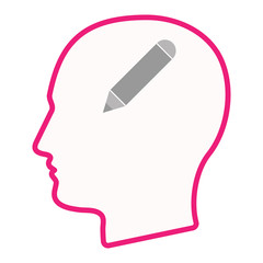 Isolated male head silhouette icon with a pencil