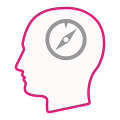 Isolated male head silhouette icon with a compass