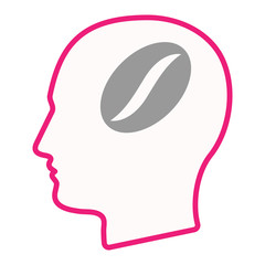 Isolated male head silhouette icon with a coffee bean