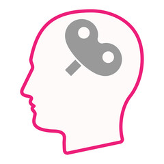 Isolated male head silhouette icon with a toy crank