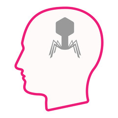 Isolated male head silhouette icon with a virus