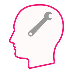 Isolated male head silhouette icon with a spanner