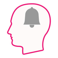 Isolated male head silhouette icon with a bell