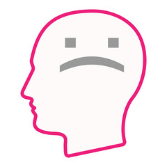 Isolated male head silhouette icon with a sad text face