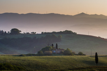 Guardistallo, Tuscany, Italy, landscape on the fog