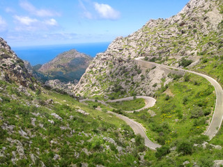 Fototapeta na wymiar Landscape view serpentine road in island Mallorca Spain