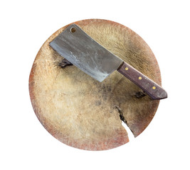 Knife on wood block. Isolated on white background with copy spac