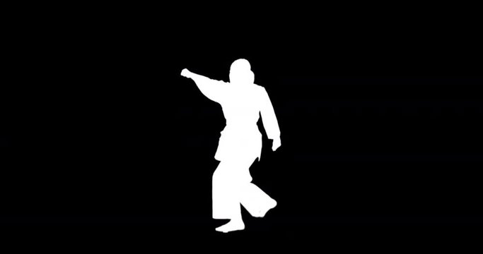 Digital video of sportswoman is practising martial arts against a black background