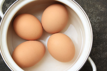 Eggs boiled in a pot
