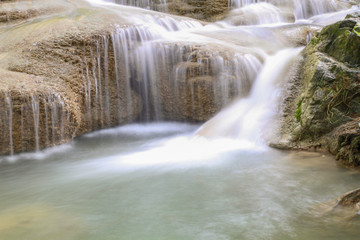 Obraz premium Green and clean waterfall , Erawan waterfall , Loacated Kanjanaburi Province , Thailand