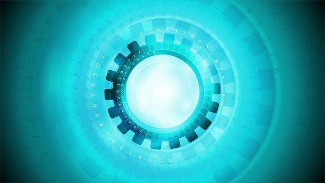 Tech cyan gear motion graphic design. Video animation Ultra HD 4K 3840x2160