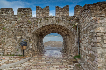 Fototapeta na wymiar Fortification at the port of Nafpaktos town, Western Greece
