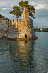 Amazing Sunset of Fortification at the port of Nafpaktos town, Western Greece