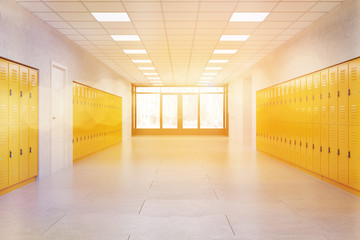 School lobby with yellow lockers