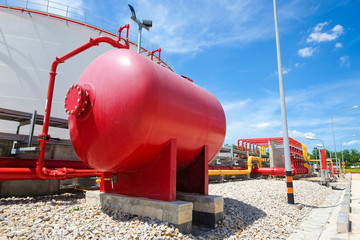 Water and foam line for fire protection system in fuel oil stora