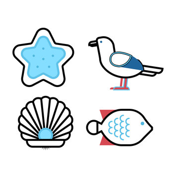 Marine sea icons vector set.