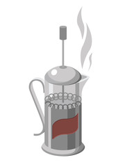 Vector illustration of french press isolated on white background. Drawing in a flat style icon home device for making beverage coffee and tea.