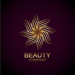 Abstract gold flower line decoration,beauty logo