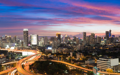 City downtown aerial view with beautiful twilight sky background