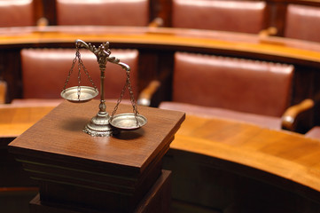 Decorative Scales of Justice in the Courtroom