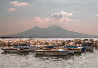 A sea view of Mount Vesuvius with harbour 
