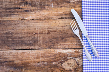 Rustic food background with checked tablecloth at bavarian style