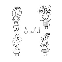 Graphic set with cute cartoon succulents.