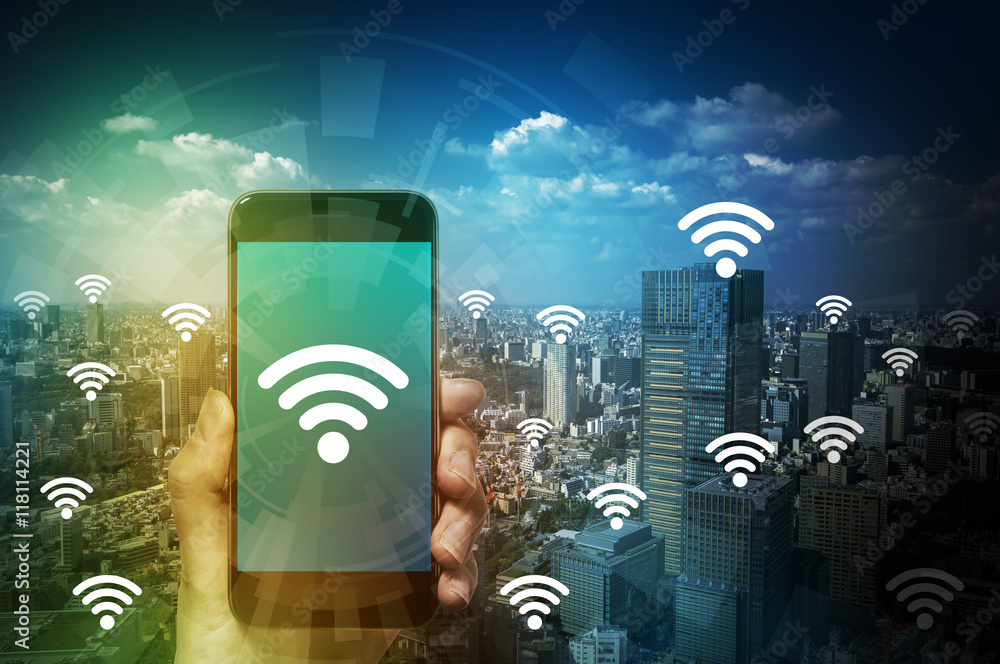 Aufkleber smart phone and wireless communication, internet of things, abstract image visual