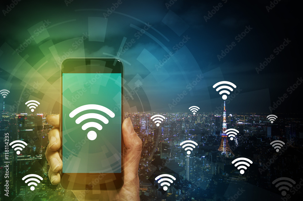 Aufkleber smart phone and wireless communication, internet of things, abstract image visual