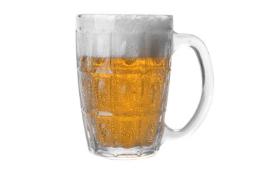 Glass of ice cold beer isolated on white background.