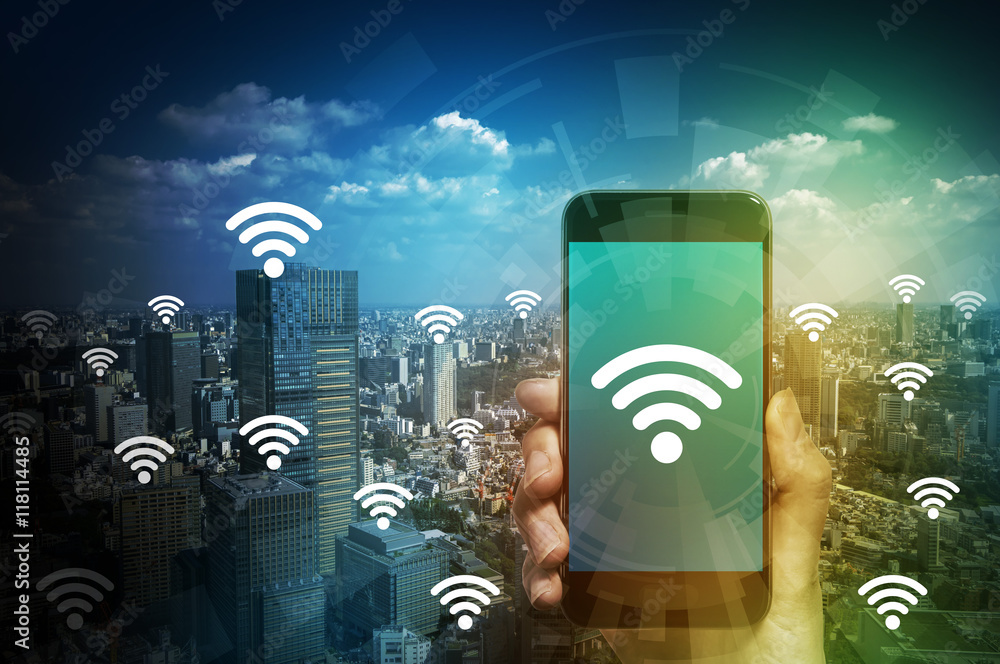 Aufkleber smart phone and wireless communication, internet of things, abstract image visual
