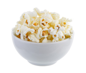 popcorn in bowl isolated on white background