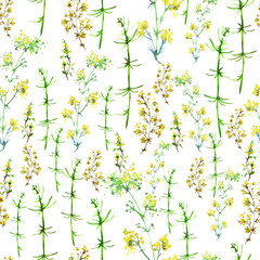 The pattern of watercolor, vintage elements - grass and plant flowers . Illustration is made of hand-made in clipart graphics colors. Use for design, textiles, paper and other