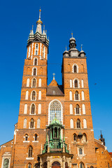 Fototapeta na wymiar Church of St. Mary in the main Market Square. Basilica Mariacka. Krakow. Poland.