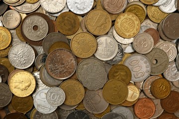 Mixture of old foreign coins money full frame 