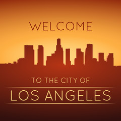 The city of Los Angeles. Silhouette of the skyscrapers at sunset.