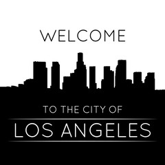 The city of Los Angeles. Black and white silhouette and lettering.