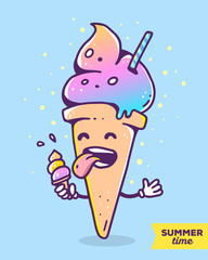 Vector colorful illustration of gradient character ice cream wit
