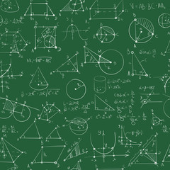 Seamless pattern of formulas and pictures concerning mathematics (geometry). EPS 8.