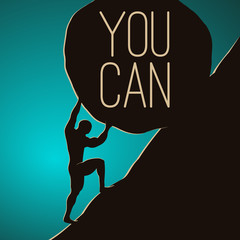 A man pushing huge rock. Motivating vector EPS10 illustration