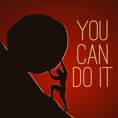 A man pushing huge rock. Motivating vector EPS10 illustration